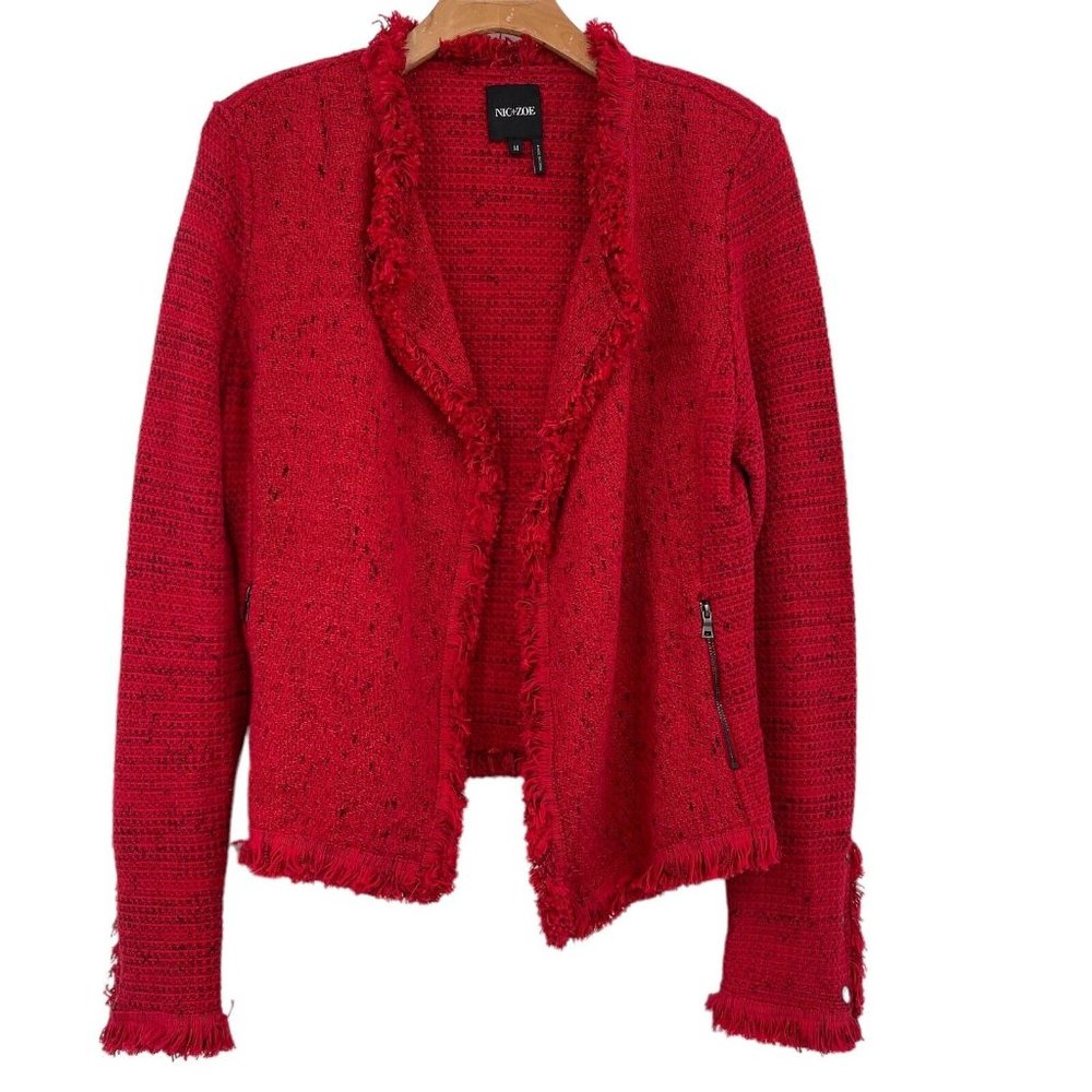 Nic + Zoe Open Cardigan Sweater Jacket Woman’s size medium red  Zip Pockets